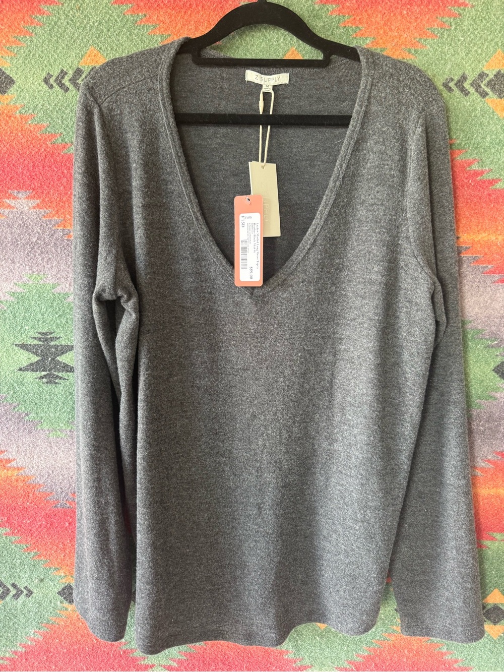 Z Supply Women's Gray V-Neck Long Sleeve Top